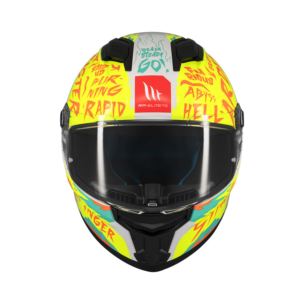 MT Helmets Stinger 2 Ardent — White Yellow Black Gloss (A3) — заден агол