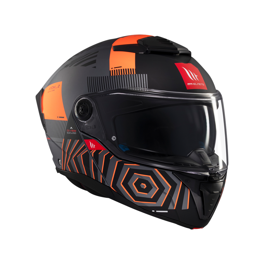 MT Helmets Atom 2 SV Strange — Black Orange Matt (C4) — заден агол